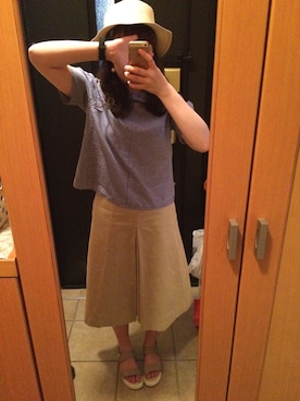 「ひざ丈スカート」｜「アイテム（帽子）」を使った、rinrinさん（レディース・162cm）の夏コーディネート