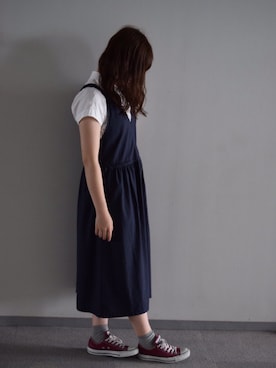 「POU DOU DOU（プードゥドゥ）のアイテム（ジャンパースカート）」を使った、rinrinさん（レディース・162cm）の秋コーディネート