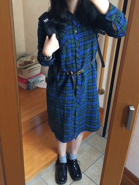 「ソックス」｜「アイテム（シャツワンピース）」を使った、rinrinさん（レディース・162cm）の秋コーディネート