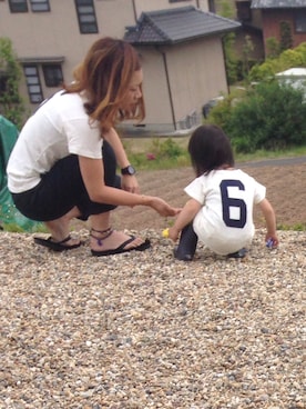 「DENIM DUNGAREE（デニムダンガリー）のアイテム（Tシャツ/カットソー、ホワイト系）」を使った、mojaicoさん（レディース）の夏コーディネート