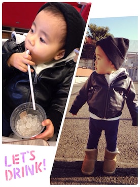 「アイテム（ライダースジャケット）」を使った、優さん（キッズ・70cm）の冬コーディネート