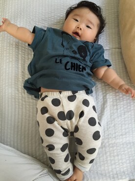 「ZARA KIDSのアイテム（Tシャツ/カットソー、グリーン系）」を使った、koharuさん（キッズ・70cm）の夏コーディネート