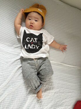 「ZARA KIDSのアイテム（Tシャツ/カットソー、ホワイト系）」を使った、koharuさん（キッズ・70cm）の夏コーディネート