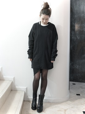 「ブラック×ホワイト」｜「アイテム（スウェット）」を使った、システレ京都店さん（レディース・163cm）の冬コーディネート