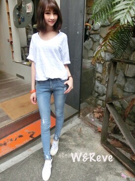 「アイテム（デニムパンツ、シルバー系）」を使った、W&Rêveさん（レディース・159cm）の春コーディネート