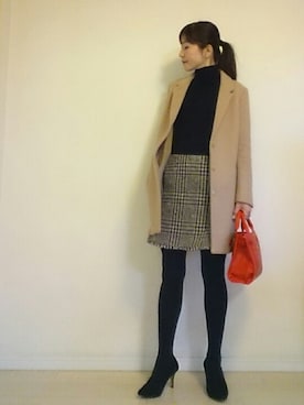 「リブタートルネック」｜「アイテム（チェスターコート）」を使った、akaneさん（レディース・165cm）の秋コーディネート