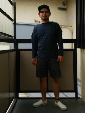 「GU（ジーユー）のアイテム（シューズ、ホワイト系）」を使った、kmさん（メンズ・165cm）の夏コーディネート
