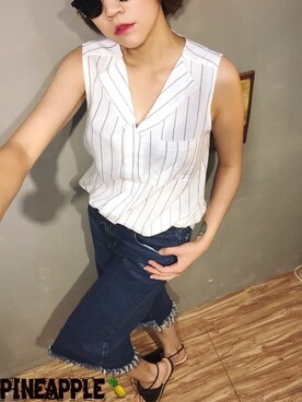 「Pineappleのアイテム」を使った、楊妞さん（メンズ・162cm）の夏コーディネート