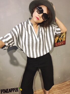 「Pineappleのアイテム」を使った、楊妞さん（レディース・162cm）の夏コーディネート