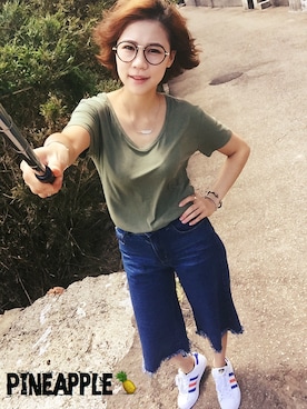 「Pineappleのアイテム」を使った、楊妞さん（レディース・162cm）の夏コーディネート