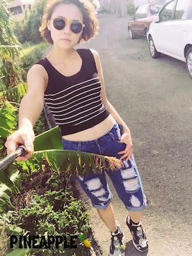 「Pineappleのアイテム」を使った、楊妞さん（レディース・162cm）の夏コーディネート