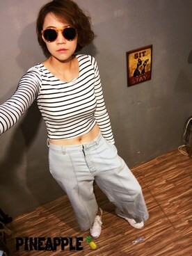 「Pineappleのアイテム」を使った、楊妞さん（レディース・162cm）の夏コーディネート