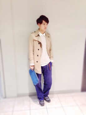 「HARE（ハレ）の【HARE】トレンチコート（トレンチコート、ベージュ系）」を使った、なるたくさん（メンズ・181cm）の春コーディネート