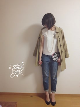 「ぺプラムトップス」｜「アイテム（トレンチコート）」を使った、Riccoさん（レディース・166cm）の秋コーディネート