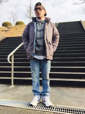 「バレンタインデートスタイル」｜「アイテム（ダウンジャケット/コート）」を使った、Tomoki ☆さん（メンズ・166cm）の冬コーディネート