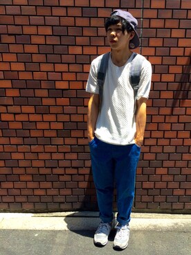 「ジャパンブルー」｜「アイテム（帽子）」を使った、たらちゃんさん（メンズ・172cm）の夏コーディネート