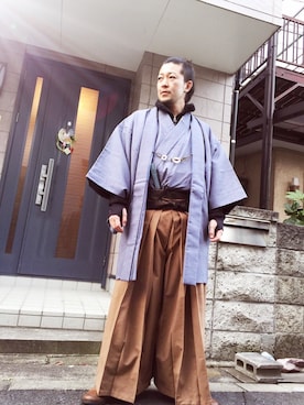 「きもの」｜「アイテム（ブーツ）」を使った、モコ太郎さん（メンズ・173cm）の冬コーディネート