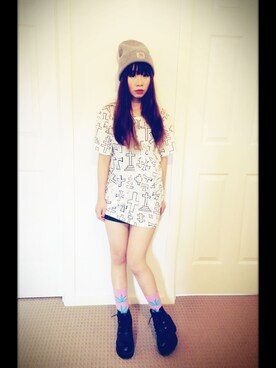 「HUF（ハフ）の襪（タイツ/ストッキング、ピンク系）」を使った、Anastasiaさん（レディース・150cm）の夏コーディネート