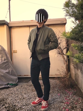 「カシミヤ」｜「アイテム（ミリタリージャケット）」を使った、こうでぃ〜さん（メンズ・166cm）の冬コーディネート