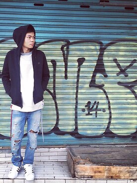 「(A)CRYPSISのアイテム」を使った、Yu Laiさん（メンズ・173cm）の春コーディネート