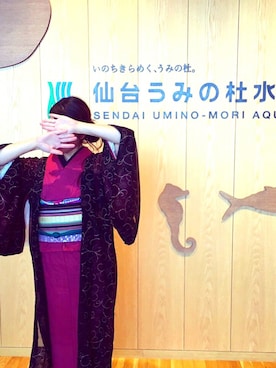 「結城紬のアイテム（浴衣、パープル系）」を使った、Hokokaさん（レディース・164cm）の夏コーディネート