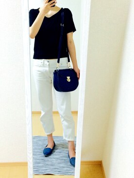 「FREE'S MART（フリーズマート）のベーシックカットソー（Tシャツ/カットソー、ブラック系）」を使った、Hokokaさん（レディース・164cm）の夏コーディネート