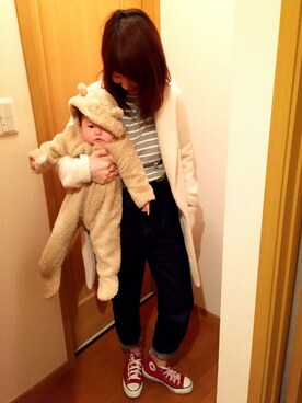 「ハイウエストパンツ」｜「アイテム（チェスターコート）」を使った、なっちゃんさん（レディース・159cm）の冬コーディネート