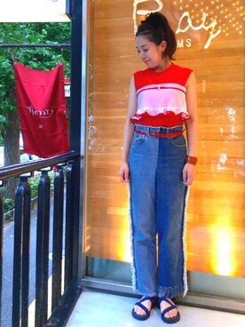 「BEAMS BOY（ビームスボーイ）の【予約】BEAMS BOY / レザー ワイドブレスレット（ブレスレット）」を使った、Aileenさん（レディース・159cm）の夏コーディネート