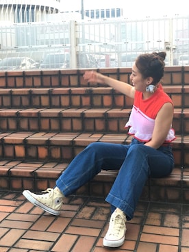 「Ray BEAMS（レイビームス）のRay BEAMS / ストレッチ デニム バギー パンツ（デニムパンツ）」を使った、Aileenさん（レディース・159cm）の夏コーディネート
