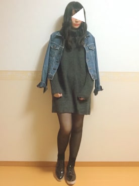 「ゆるニット」｜「アイテム（デニムジャケット）」を使った、𝕎‌*☻さん（レディース・166cm）の秋コーディネート