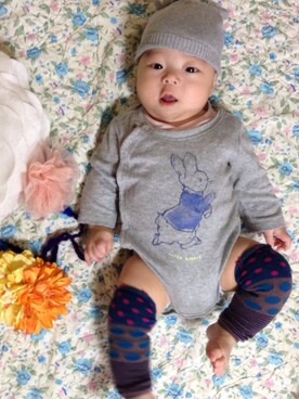 「アイテム（その他ベビー用品、パープル系）」を使った、nikoさん（キッズ・70cm）の冬コーディネート