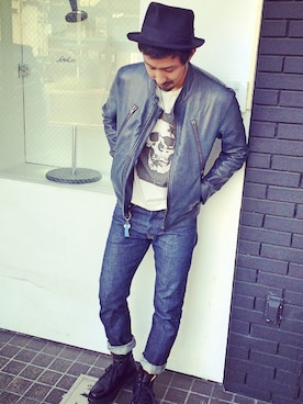 「Martin Margiela」｜「アイテム（ライダースジャケット）」を使った、Takuma(irieYOKOHAMA)さん（メンズ・178cm）の秋コーディネート