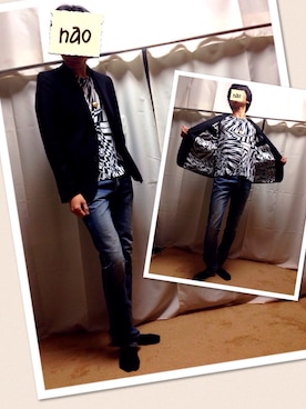 「VERSACE（ヴェルサーチ）のアイテム（スーツジャケット）」を使った、Naoさん（メンズ・178cm）の冬コーディネート