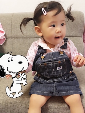「ピンクシャツ」｜「アイテム（オールインワン・サロペット）」を使った、♡minami♡さん（キッズ・80cm）の秋コーディネート