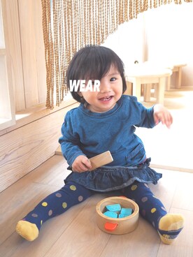 「アイテム（タイツ/ストッキング、ブルー系）」を使った、AYANYANさん（キッズ・70cm）の秋コーディネート