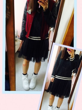 「RETRO GIRL（レトロガール）のアイテム（スタジャン）」を使った、あさはん＊.°さん（レディース・156cm）の春コーディネート