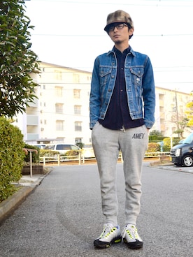 「ウールシャツ」｜「アイテム（デニムジャケット）」を使った、ちーばくんさん（メンズ・165cm）の冬コーディネート