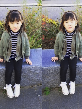 「GAP（ギャップ）のアイテム（ブルゾン）」を使った、石川 りかさん（キッズ・110cm）の冬コーディネート