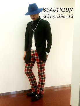 「no brand（ノーブランド）のアイテム（ハット）」を使った、本多 友樹さん（メンズ・184cm）の冬コーディネート