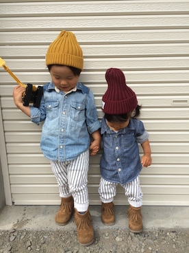 「GAP（ギャップ）のアイテム（シャツ/ブラウス、ブルー系）」を使った、YURIEさん（レディース）の秋コーディネート