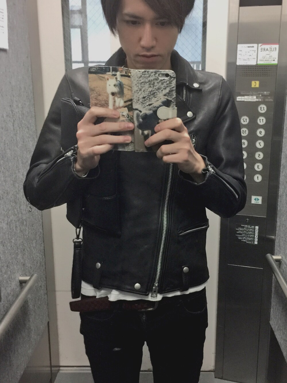 「シンプル、ブラック」｜「AMPHIBIANのアイテム（ライダースジャケット、ブラック系）」を使った、りゅじさん（メンズ・178cm）の秋コーディネートの1枚目の写真
