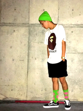 「Bape」｜「アイテム（ニットキャップ/ビーニー）」を使った、seiyaさん（メンズ・172cm）の夏コーディネート