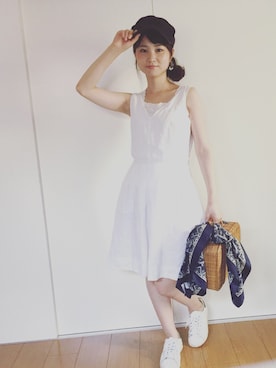 「GAP（ギャップ）のアイテム（ワンピース、ホワイト系）」を使った、mememe-guさん（レディース・156cm）の夏コーディネート