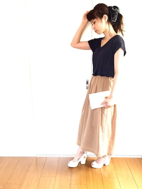 「ADAM ET ROPE'（アダムエロペ）のアイテム（クラッチバッグ、ホワイト系）」を使った、mememe-guさん（レディース・156cm）の夏コーディネート