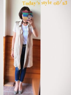 「リブT」｜「アイテム（その他アウター）」を使った、えまみーさん（レディース・171cm）の夏コーディネート