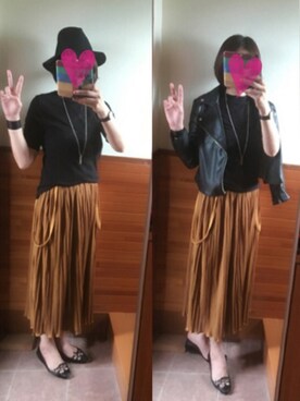 「CIAOPANIC TYPY（チャオパニックティピー）のアイテム（ライダースジャケット）」を使った、えまみーさん（レディース・171cm）の秋コーディネート