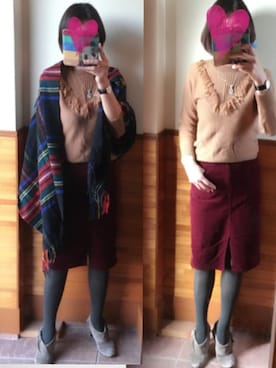 「Glen Prince（グレンプリンス）の【JJ11月号掲載】【Glen Prince/ グレンプリンス】チェックストール（ストール/ショール）」を使った、えまみーさん（レディース・171cm）の秋コーディネート