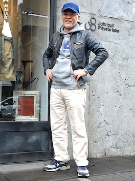 「Johnbull Private labo（ジョンブルプライベートラボ）のアイテム（ライダースジャケット）」を使った、Satisfactionさん（メンズ・175cm）の春コーディネート