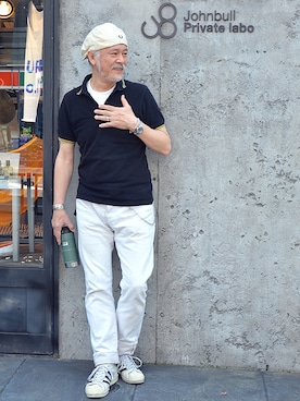 「ホワイトパンツ」｜「アイテム（スニーカー）」を使った、Satisfactionさん（メンズ・175cm）の春コーディネート