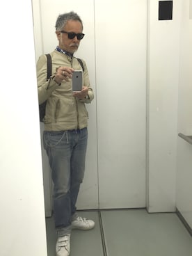 「おじさん」｜「アイテム（ライダースジャケット）」を使った、Satisfactionさん（メンズ・175cm）の春コーディネート